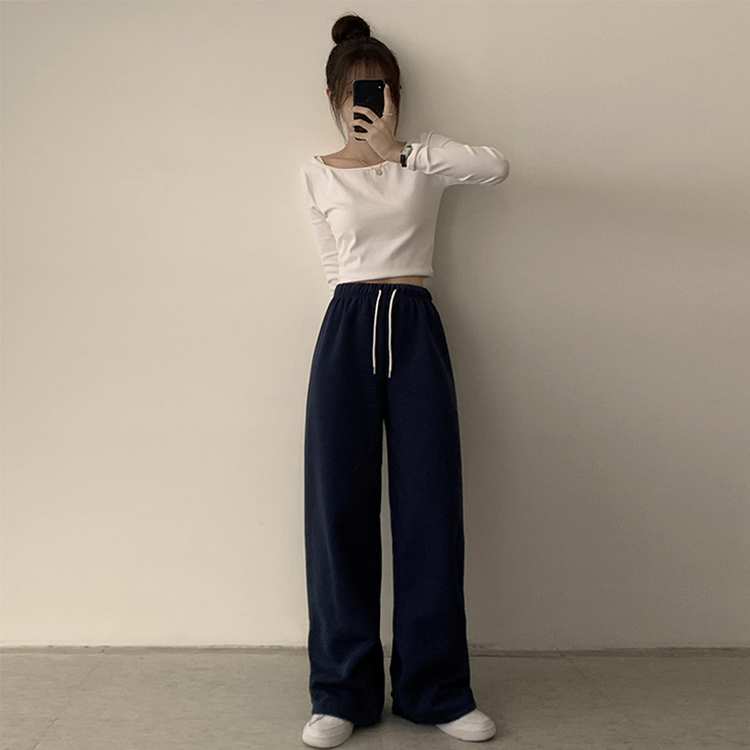 【丈別】【起毛】ロングワイドトレーニングパンツ(11color) NAVY