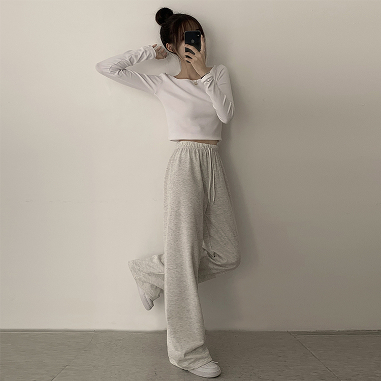 【丈別】【起毛】ロングワイドトレーニングパンツ(11color) WHITE SALT