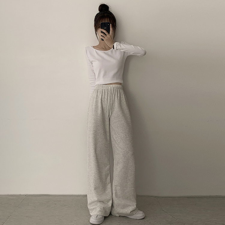 【丈別】【起毛】ロングワイドトレーニングパンツ(11color) WHITE SALT