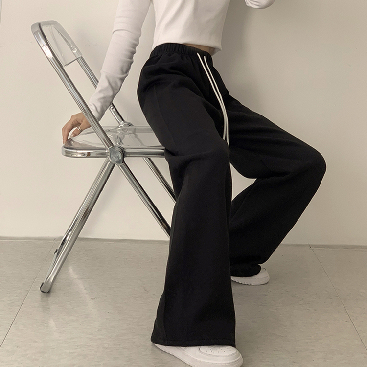 【丈別】【起毛】ロングワイドトレーニングパンツ(11color) BLACK