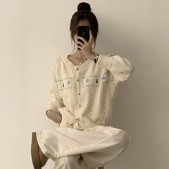 스타 라운드 오버핏 긴팔 데일리 가을 아우터 겨울 니트 가디건 3color 화이트