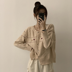 스타 라운드 오버핏 긴팔 데일리 가을 아우터 겨울 니트 가디건 3color 베이지