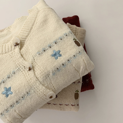 스타 라운드 오버핏 긴팔 데일리 가을 아우터 겨울 니트 가디건 3color