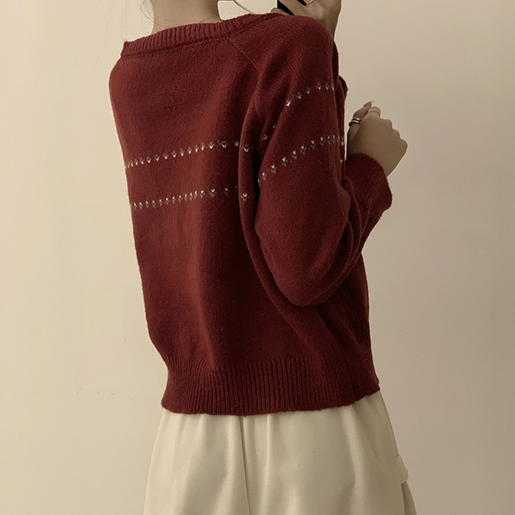 스타 라운드 오버핏 긴팔 데일리 가을 아우터 겨울 니트 가디건 3color 레드