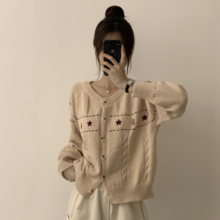 스타 라운드 오버핏 긴팔 데일리 가을 아우터 겨울 니트 가디건 3color 베이지