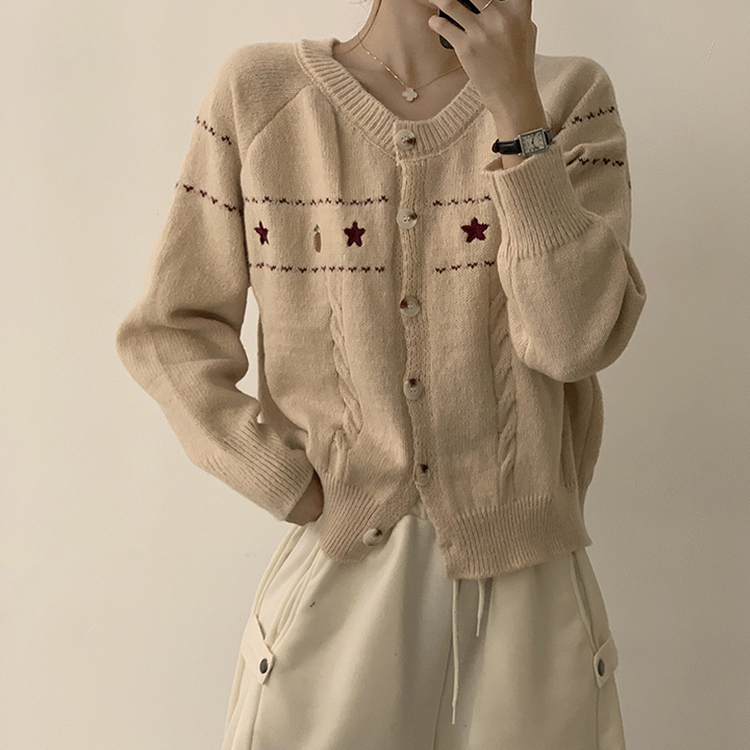 스타 라운드 오버핏 긴팔 데일리 가을 아우터 겨울 니트 가디건 3color 베이지