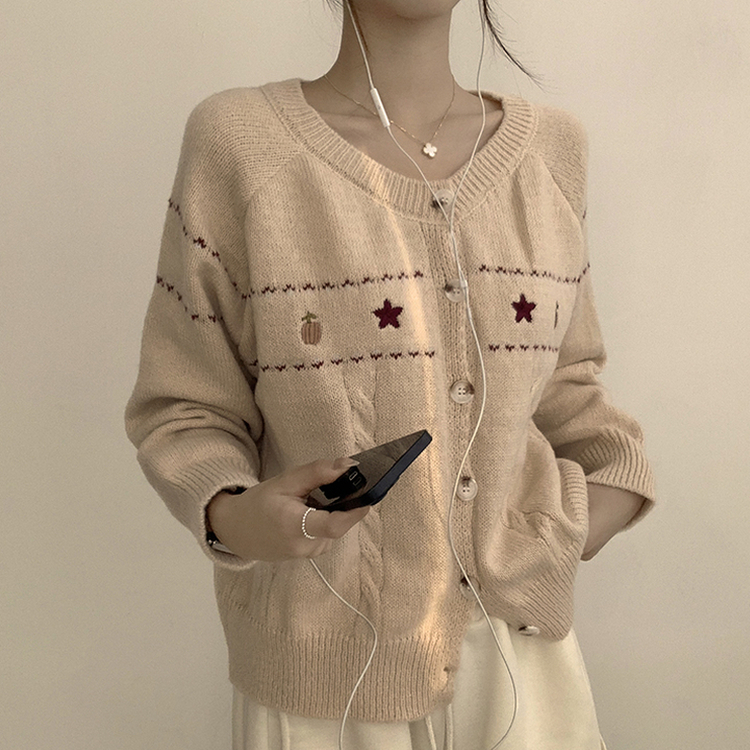 스타 라운드 오버핏 긴팔 데일리 가을 아우터 겨울 니트 가디건 3color 베이지