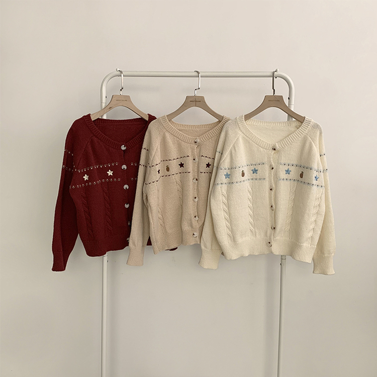 스타 라운드 오버핏 긴팔 데일리 가을 아우터 겨울 니트 가디건 3color