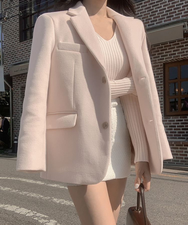 ROLIAT ロリエット　ノーカラージャケット　グレー　ウール　カシミヤ　韓国 ROLIAT ロリエット ノーカラージャケット グレー ウール