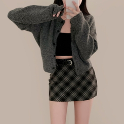 【ベルト付き】ハイティーンチェックミニスカートパンツ BLACK