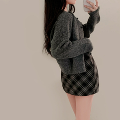 【ベルト付き】ハイティーンチェックミニスカートパンツ BLACK