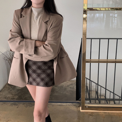 【ベルト付き】ハイティーンチェックミニスカートパンツ BROWN