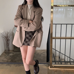 【ベルト付き】ハイティーンチェックミニスカートパンツ BROWN