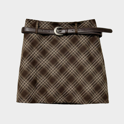 【ベルト付き】ハイティーンチェックミニスカートパンツ