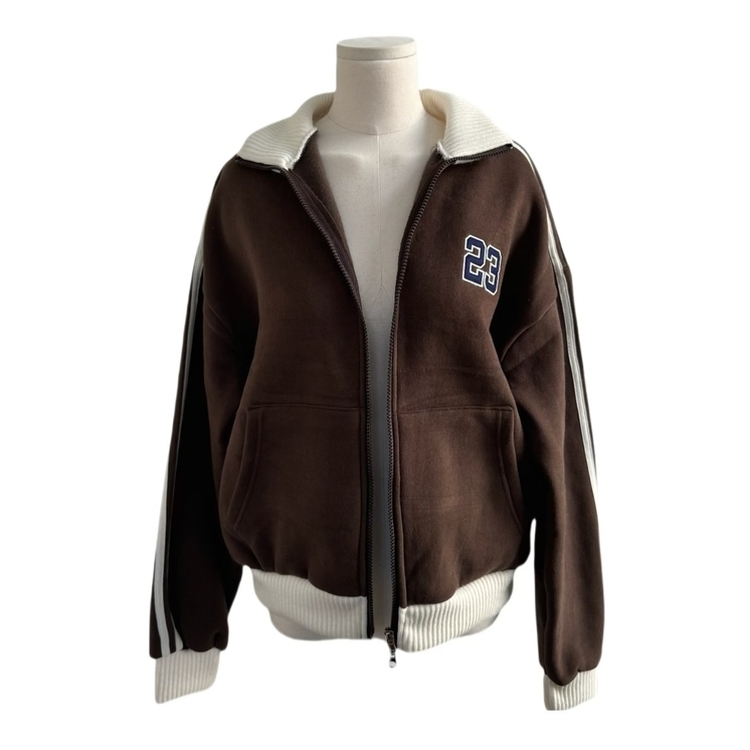 배색니트 풀 블루종 트랙 집업