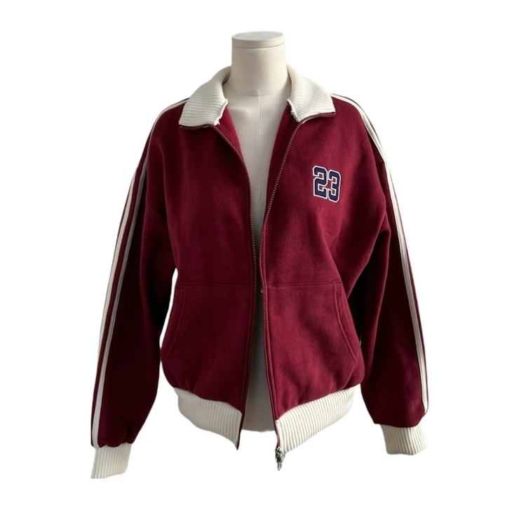 배색니트 풀 블루종 트랙 집업