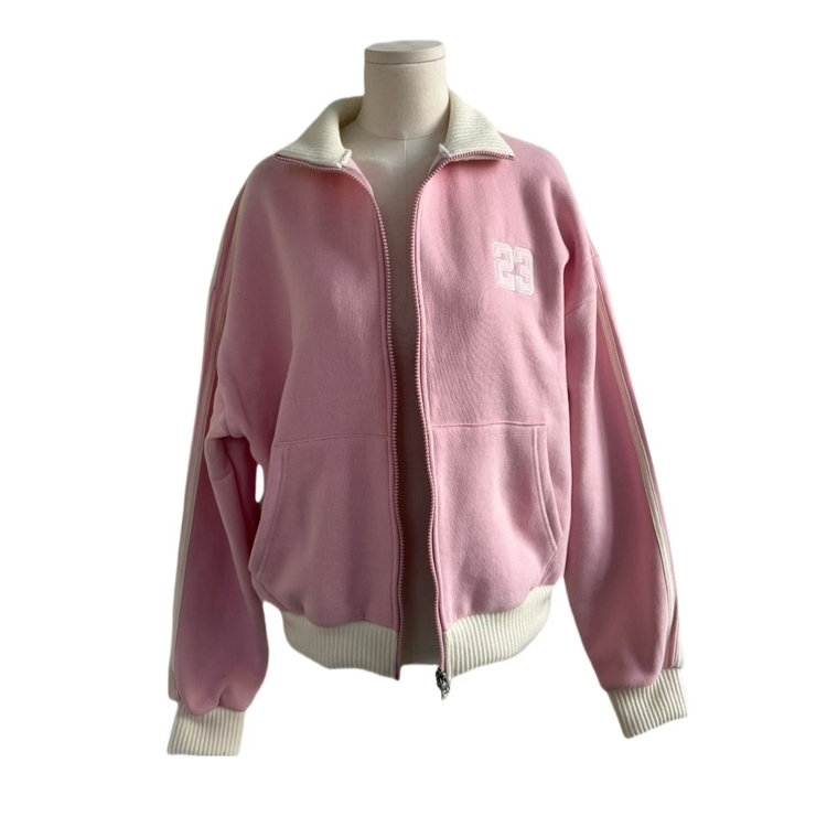 배색니트 풀 블루종 트랙 집업