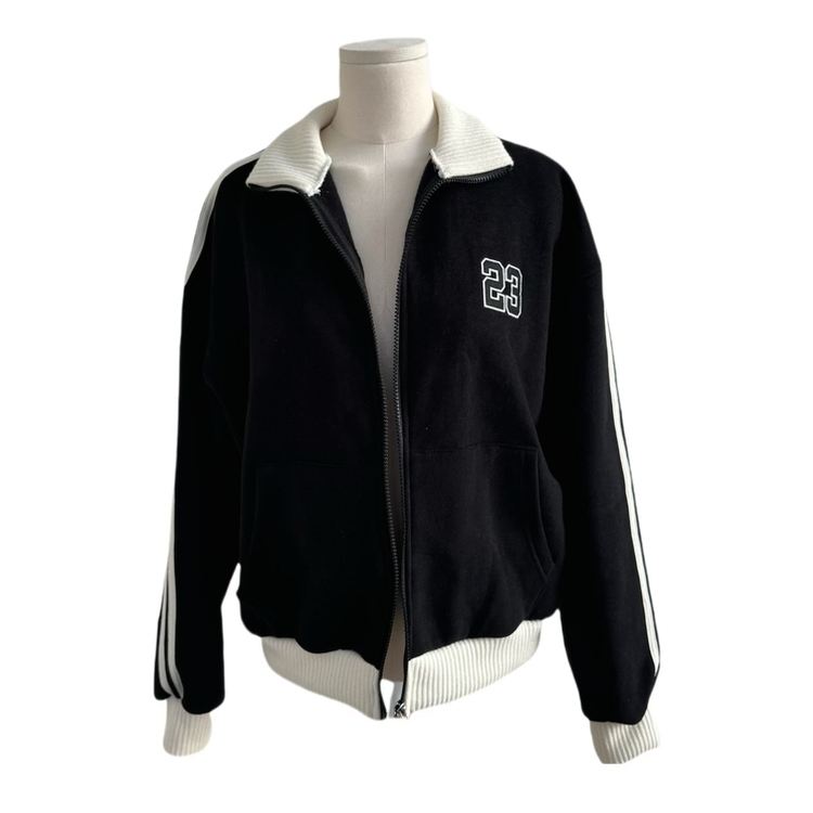 배색니트 풀 블루종 트랙 집업