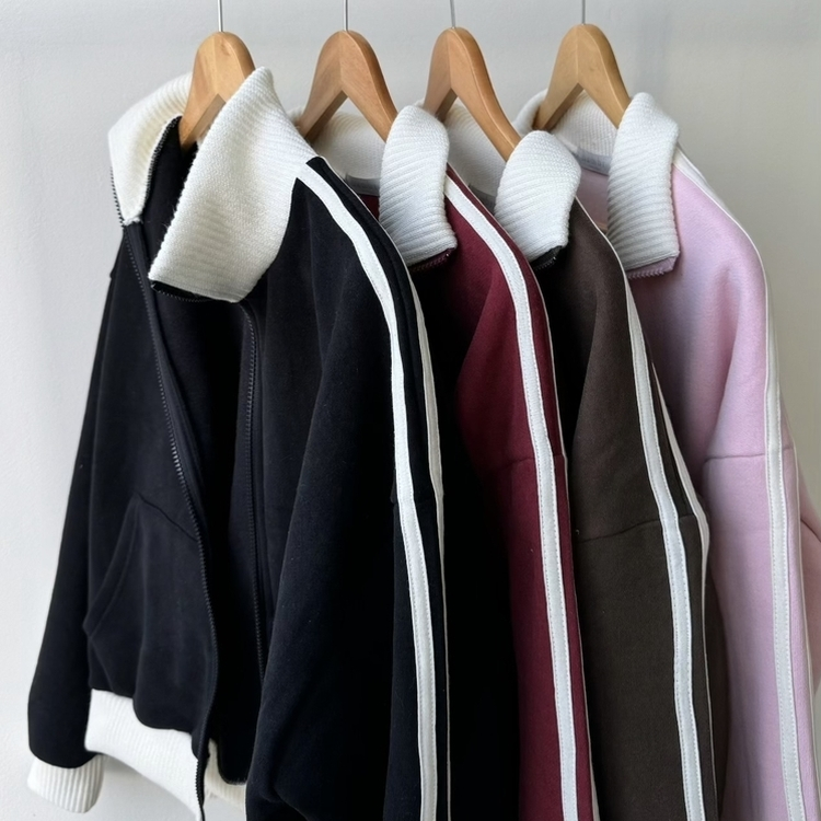 배색니트 풀 블루종 트랙 집업