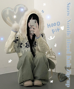 スノーノルディックパターンファーフードニットジップアップ IVORY