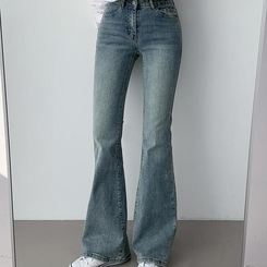 【丈別】ローウエストウォッシングブーツカットデニムパンツ BLUE