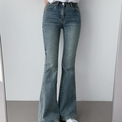【丈別】ローウエストウォッシングブーツカットデニムパンツ BLUE