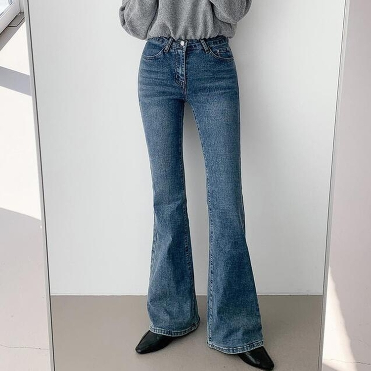 【丈別】ローウエストウォッシングブーツカットデニムパンツ DARK DENIM