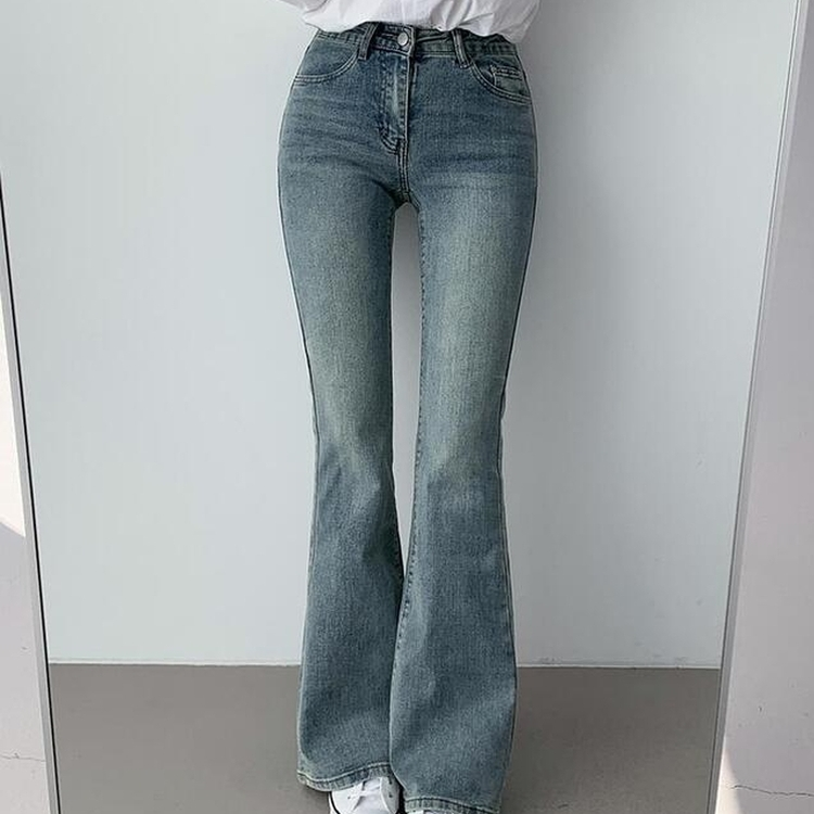 【丈別】ローウエストウォッシングブーツカットデニムパンツ BLUE