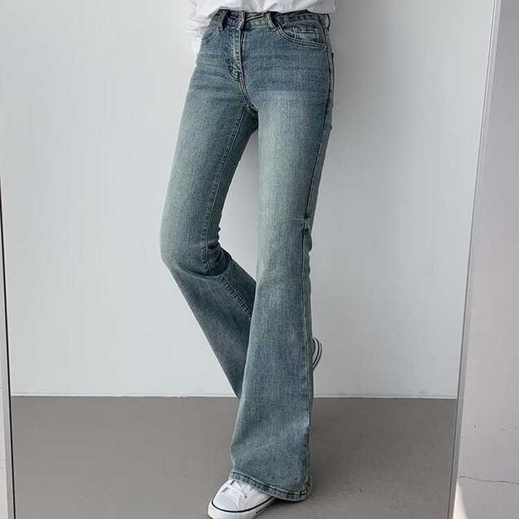 【丈別】ローウエストウォッシングブーツカットデニムパンツ BLUE