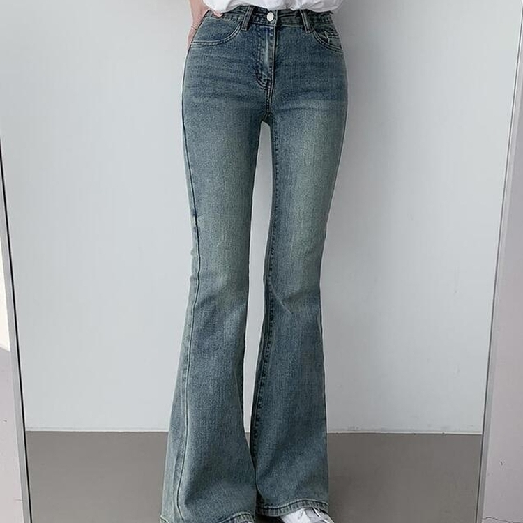 【丈別】ローウエストウォッシングブーツカットデニムパンツ BLUE