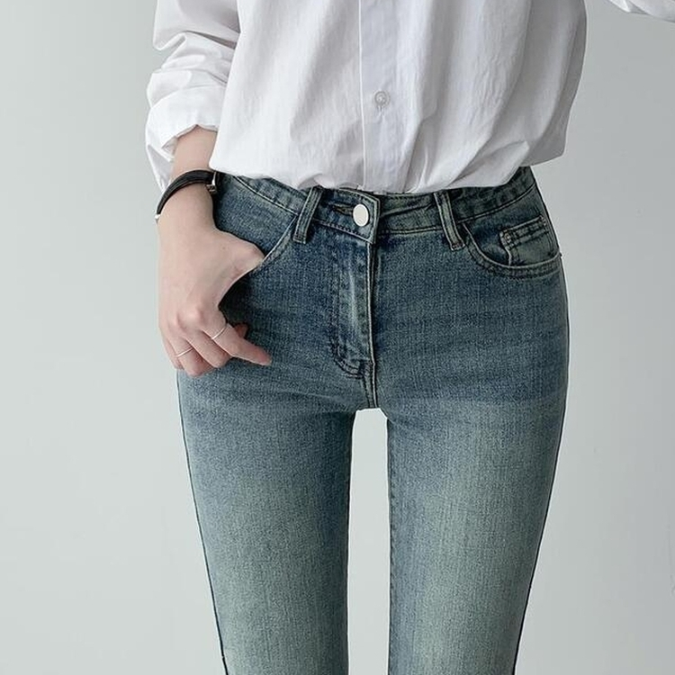【丈別】ローウエストウォッシングブーツカットデニムパンツ BLUE