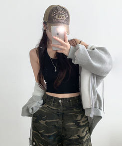 카모 밀리터리 하이웨스트 카고포켓 스트링 와이드 롱팬츠 카모