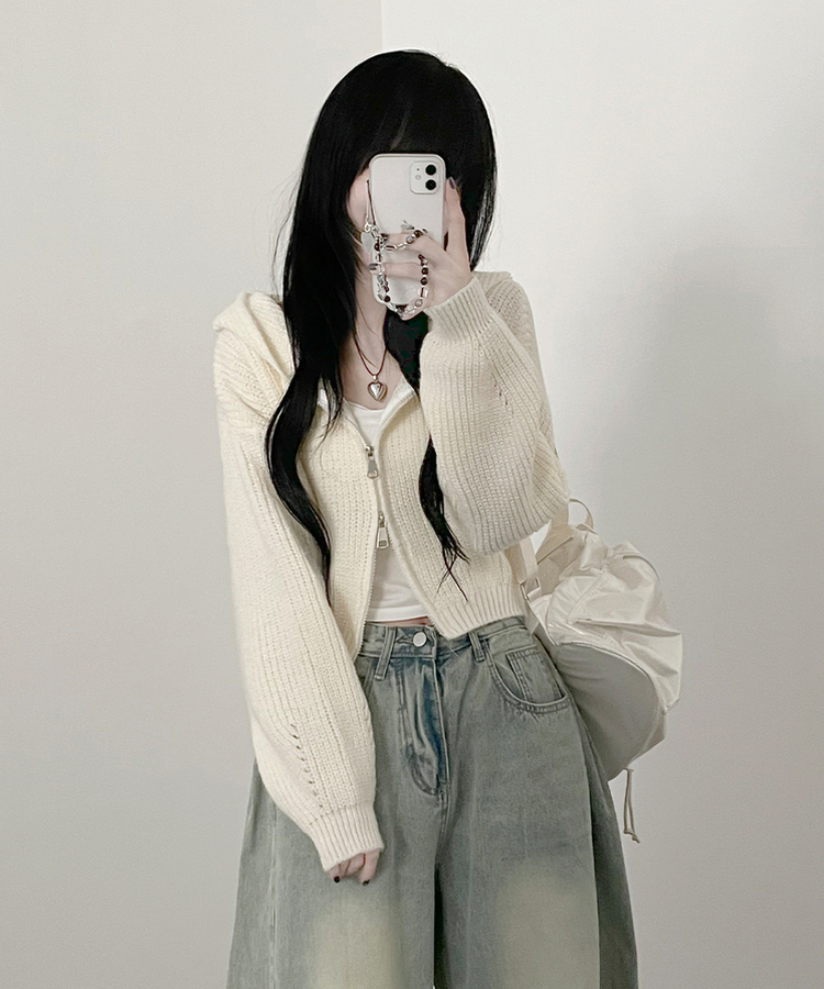 여리무드하찌벌룬투웨이후드니트집업 아이보리