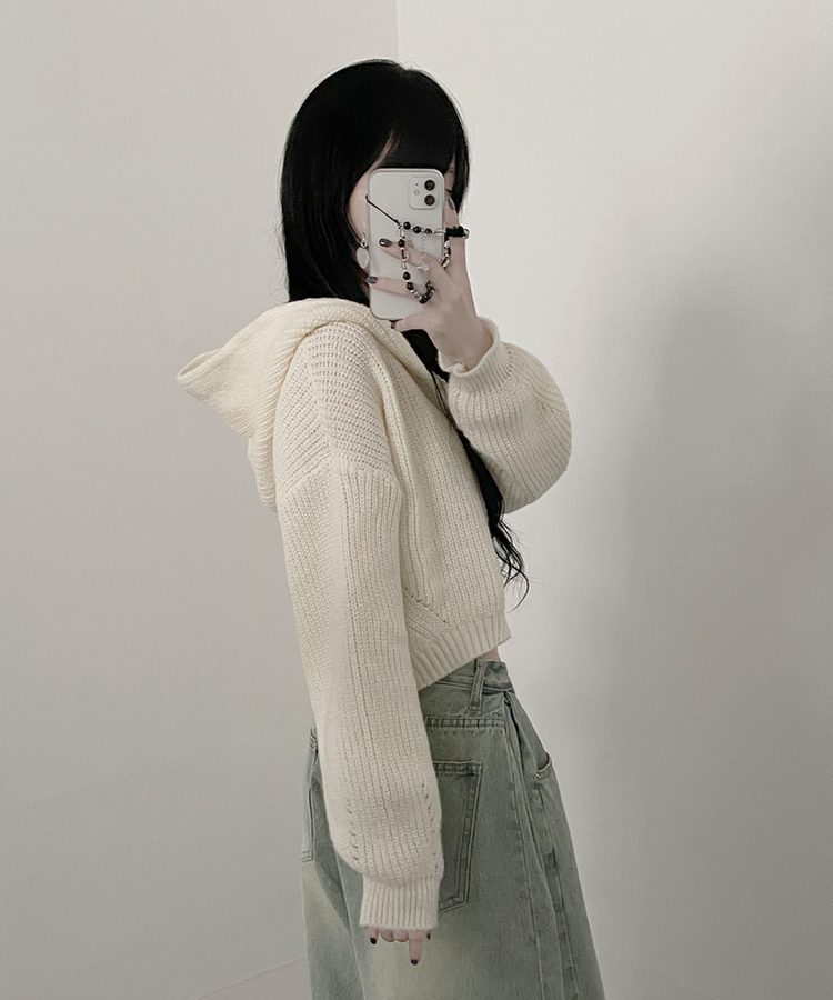 여리무드하찌벌룬투웨이후드니트집업 아이보리