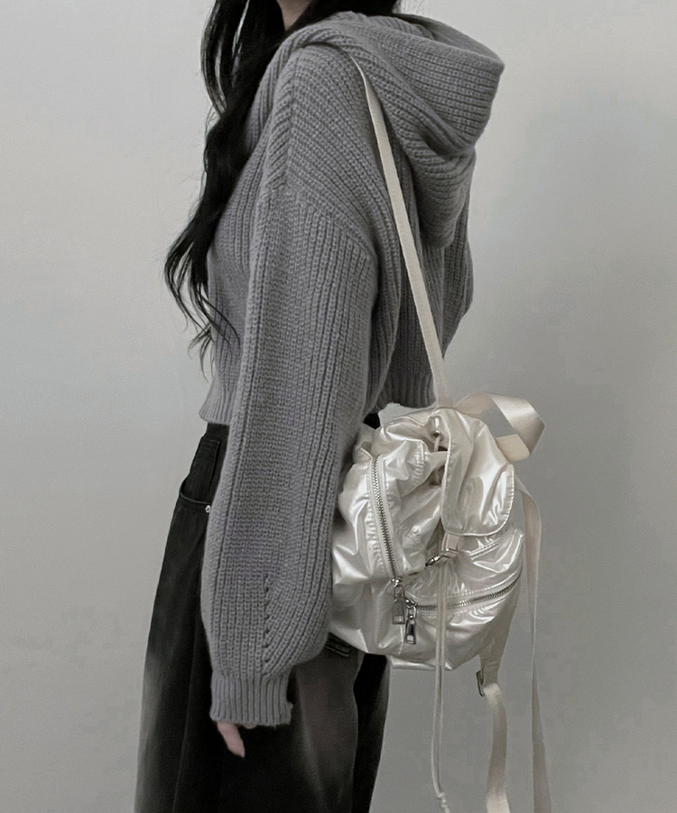 여리무드하찌벌룬투웨이후드니트집업 그레이