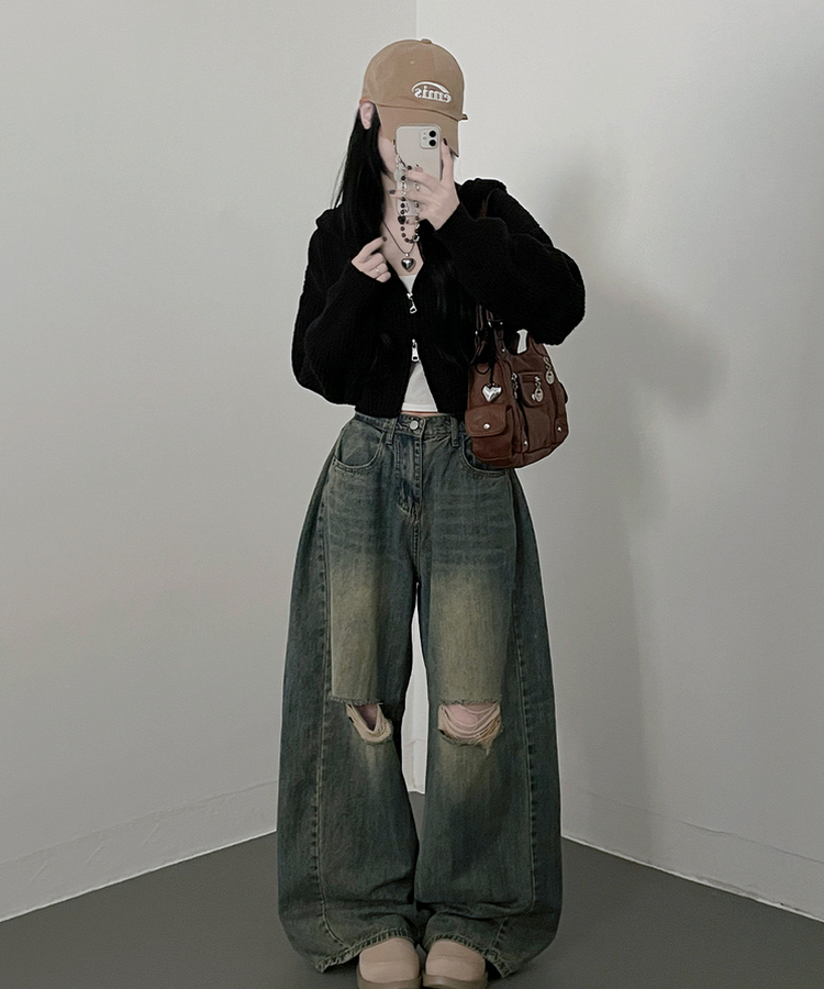 여리무드하찌벌룬투웨이후드니트집업 블랙