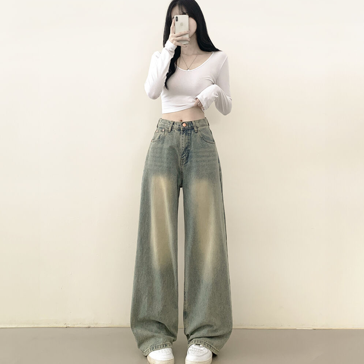 빈티지힙 워싱 와이드 데님 벌룬청바지 빅사이즈 키작녀 키큰녀 연청