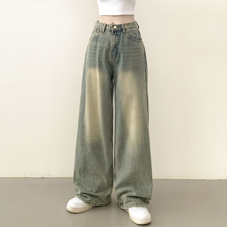 빈티지힙 워싱 와이드 데님 벌룬청바지 빅사이즈 키작녀 키큰녀 연청