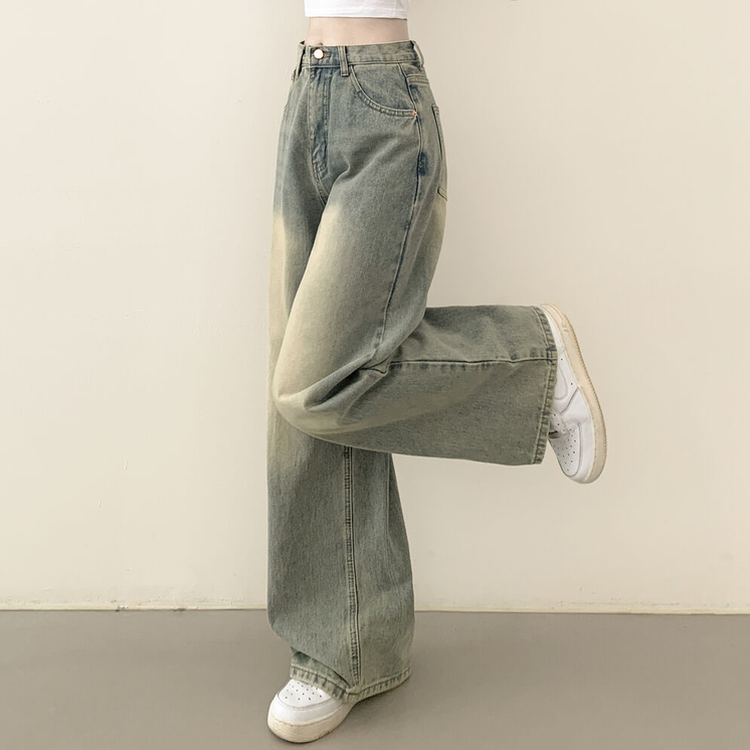 빈티지힙 워싱 와이드 데님 벌룬청바지 빅사이즈 키작녀 키큰녀 연청