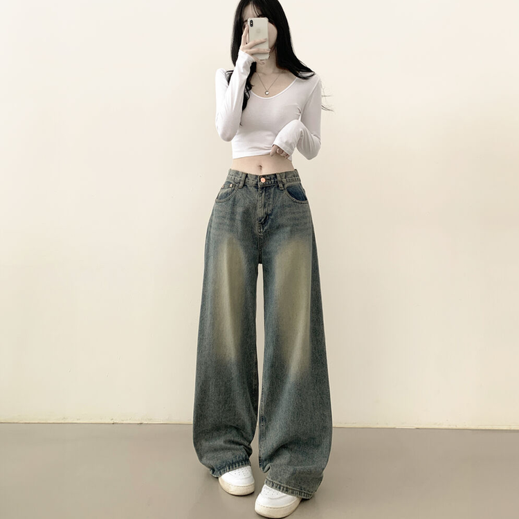 빈티지힙 워싱 와이드 데님 벌룬청바지 빅사이즈 키작녀 키큰녀 중청