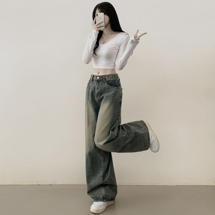 빈티지힙 워싱 와이드 데님 벌룬청바지 빅사이즈 키작녀 키큰녀 중청