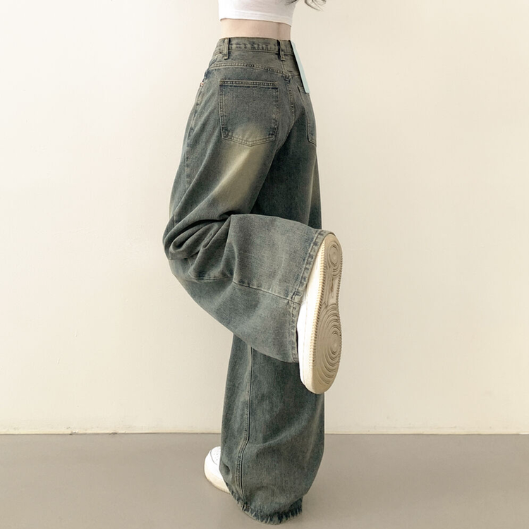 빈티지힙 워싱 와이드 데님 벌룬청바지 빅사이즈 키작녀 키큰녀 중청