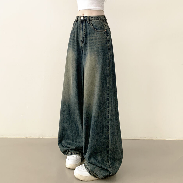 빈티지힙 워싱 와이드 데님 벌룬청바지 빅사이즈 키작녀 키큰녀 진청