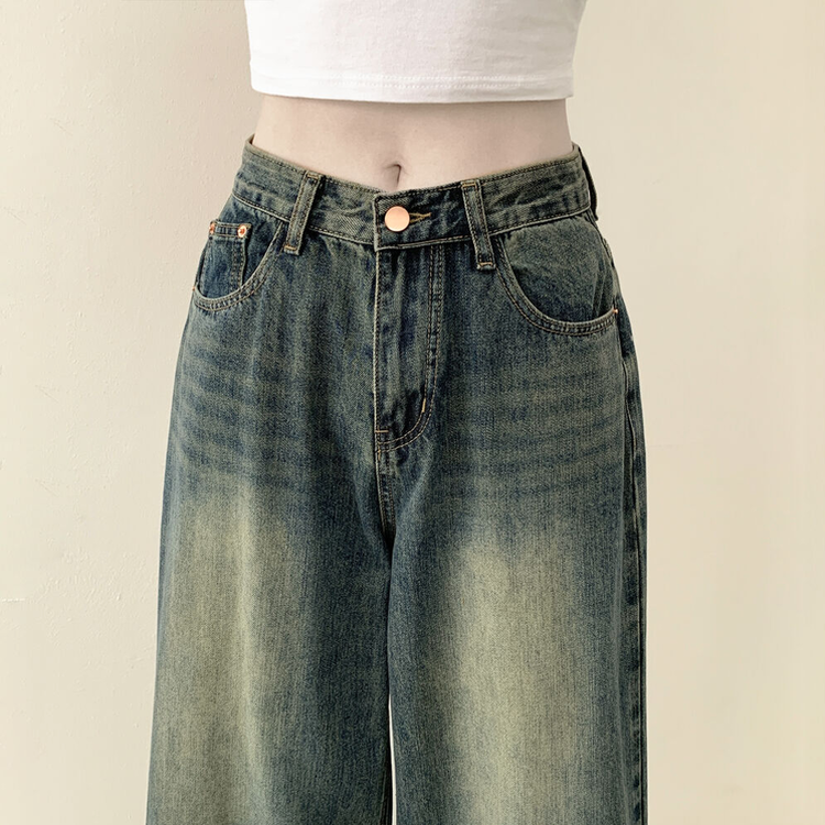 빈티지힙 워싱 와이드 데님 벌룬청바지 빅사이즈 키작녀 키큰녀 진청