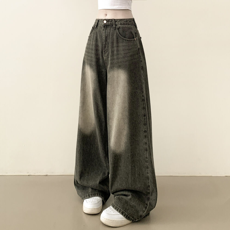 빈티지힙 워싱 와이드 데님 벌룬청바지 빅사이즈 키작녀 키큰녀 카키그레이
