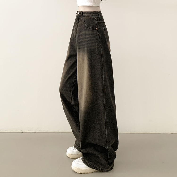 빈티지힙 워싱 와이드 데님 벌룬청바지 빅사이즈 키작녀 키큰녀 다크브라운