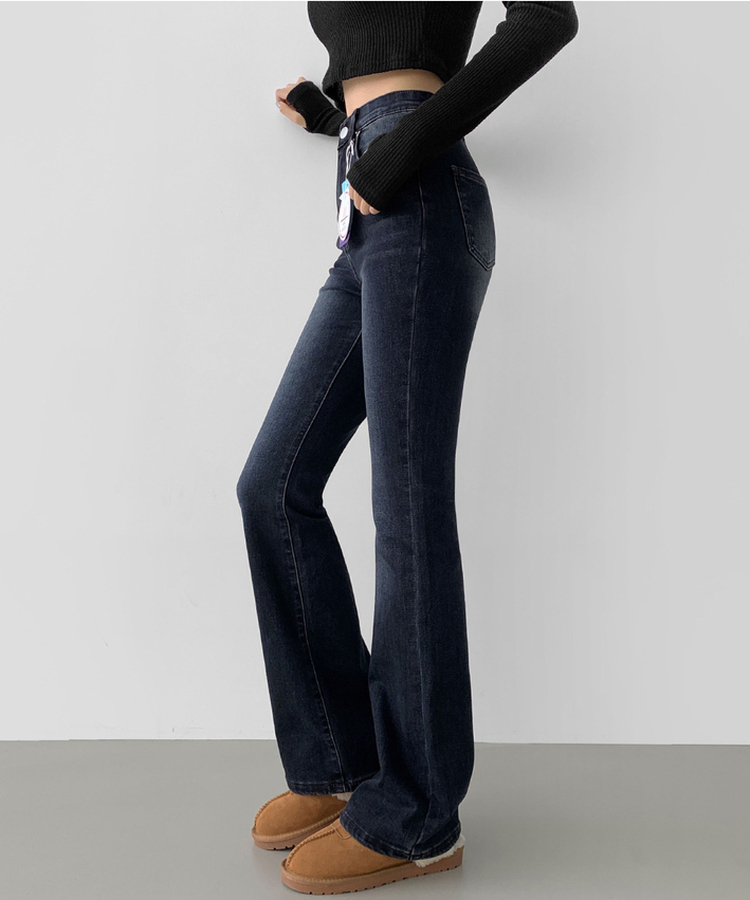 2XL워싱 밴딩 발열 원단 기모 스판 부츠컷 데님팬츠 그레이시진청