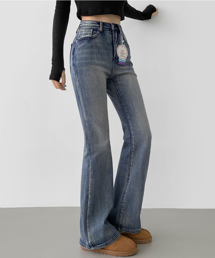 2XL워싱 밴딩 발열 원단 기모 스판 부츠컷 데님팬츠 올브러쉬연청