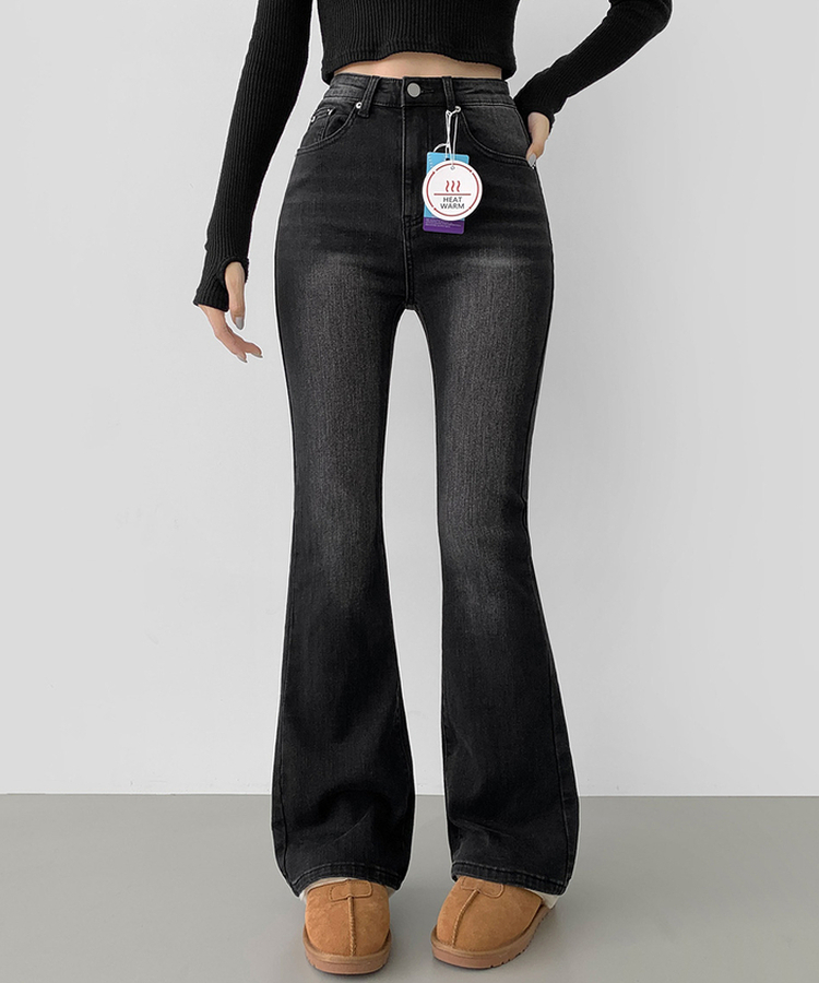 2XL워싱 밴딩 발열 원단 기모 스판 부츠컷 데님팬츠 블랙