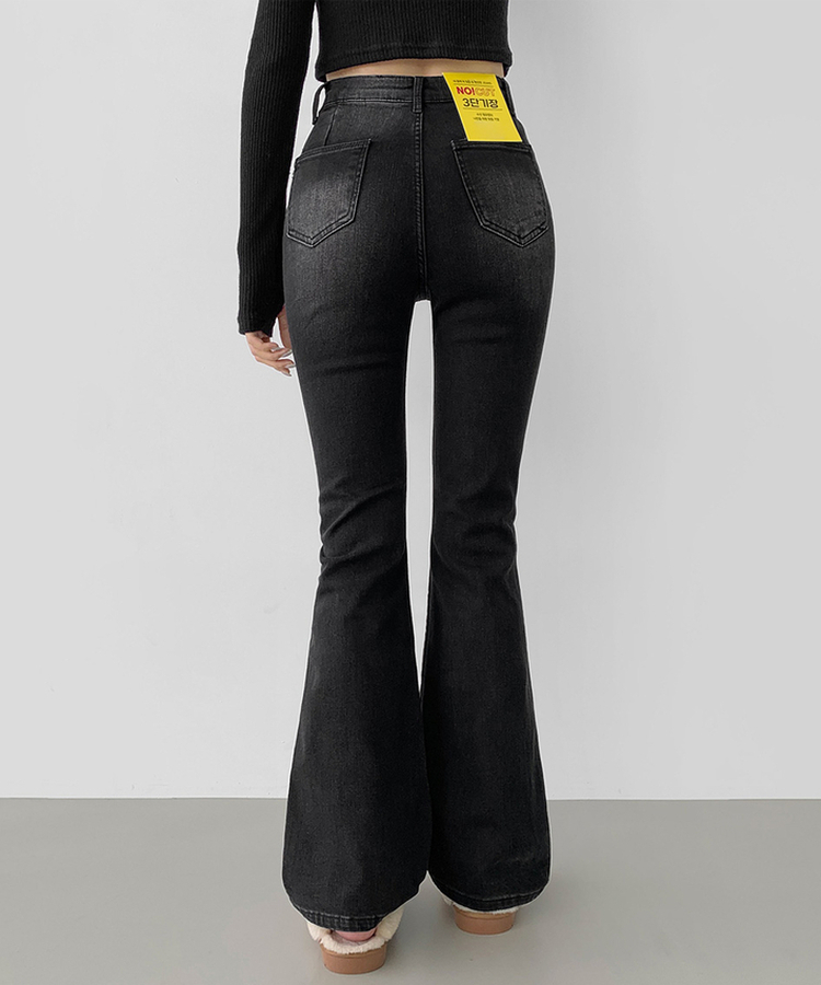 2XL워싱 밴딩 발열 원단 기모 스판 부츠컷 데님팬츠 블랙